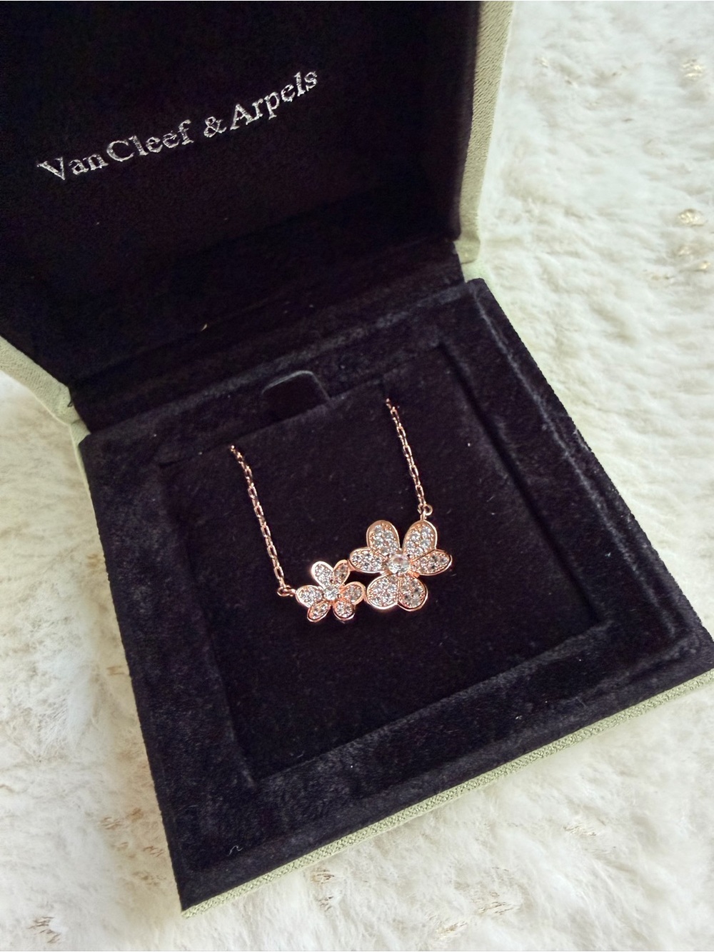 VCA Double Flower Diamond Frivole Necklace in Rose Gold